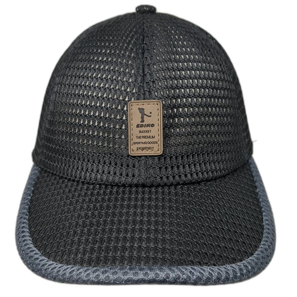 Ediko Patched Logo Slideback Baseball Cap Black One Size Adjustable Breathable